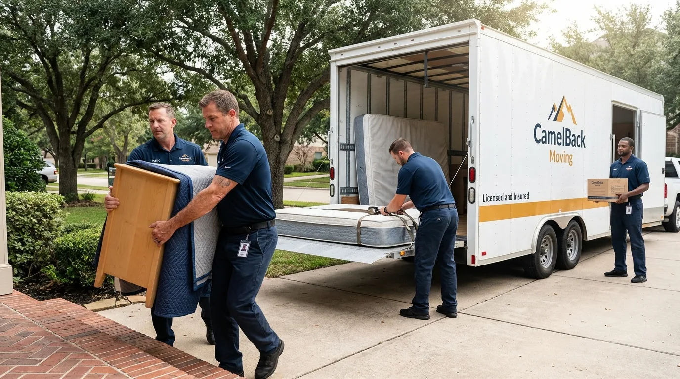 Crew loading residential truck for cross-state move from Addis, LA
