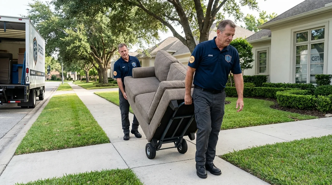 Local residential moving crew loading furniture in Addis, LA